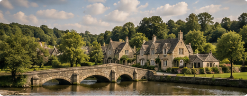 Cotswolds stone bridge and village