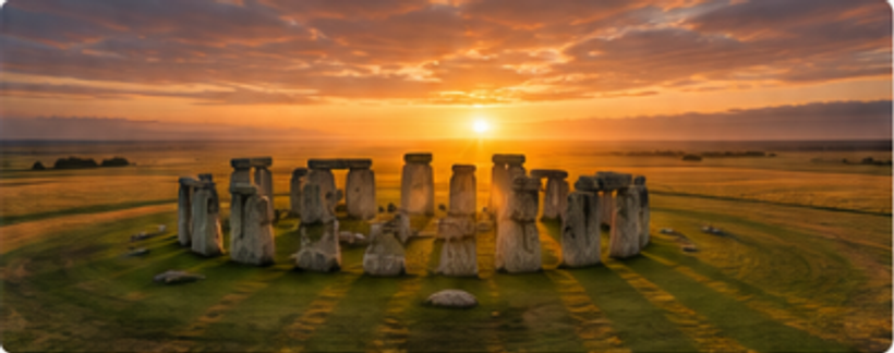 Stonehenge from above at sunset